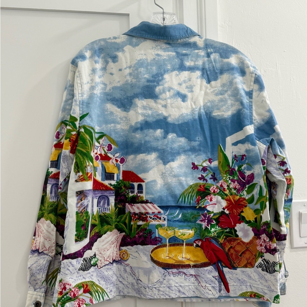Flamingo Road multicolored tropical vacation lightweight denim Jean jacket - Picture 6 of 16